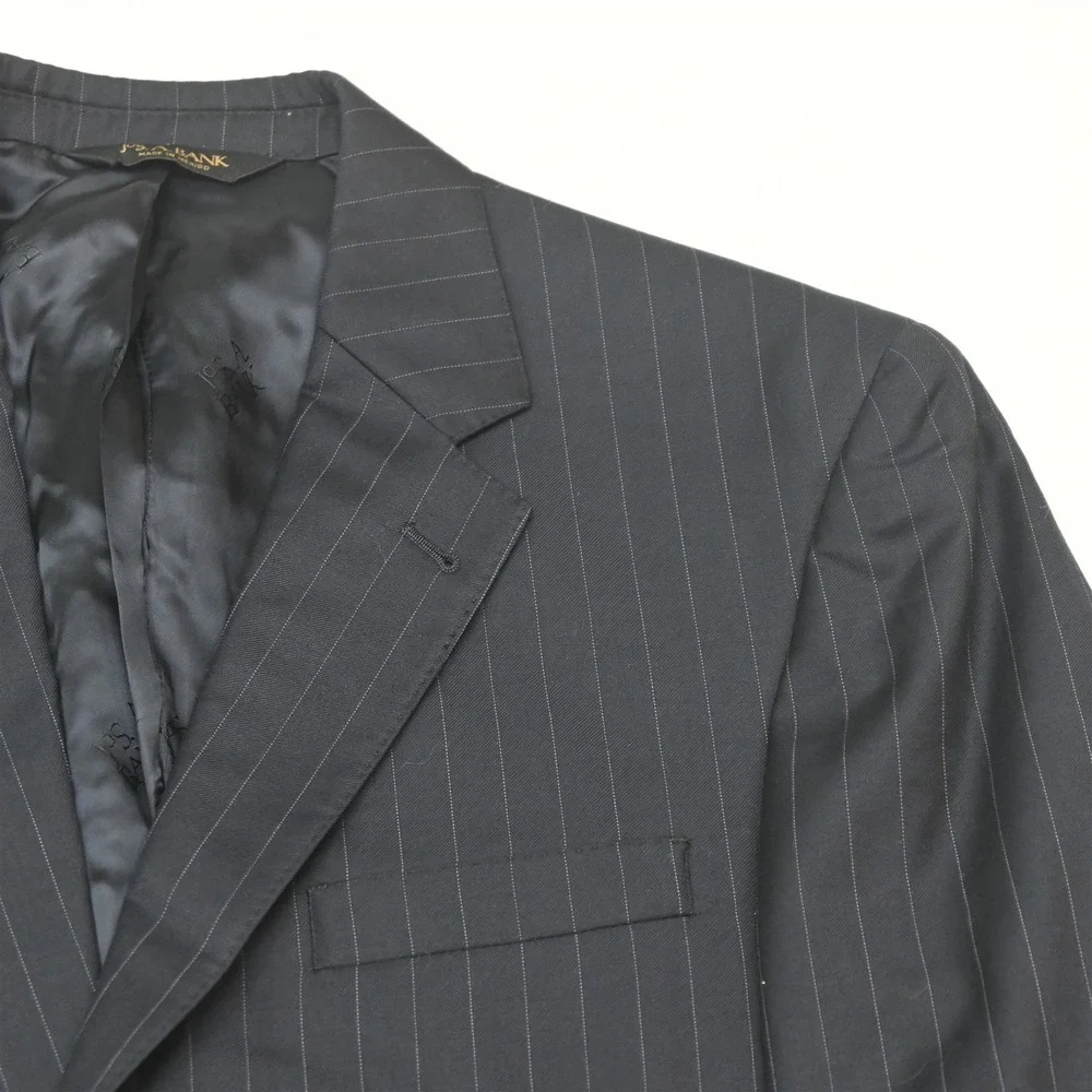Jos A Bank 38R 32x30 Navy Blue Striped 100% Wool Gordon Mens Jacket Pants Suit